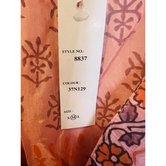 Chaudry KC Size Med 100% Silk Coral Ruffle Floral Knee Length Boho Peasant NWT - Picture 5 of 7